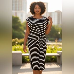 LOFT BLACK AND WHITE JERSEY‎ CAP SLEEVE DRESS WOMENS SIZE XL